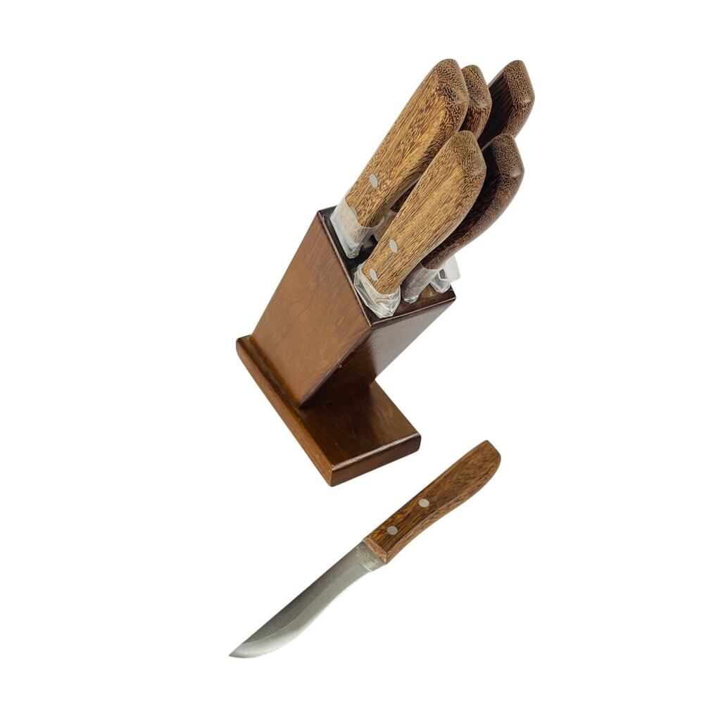 Vintage Verno Steak Knife Set of 6 in Wood Block